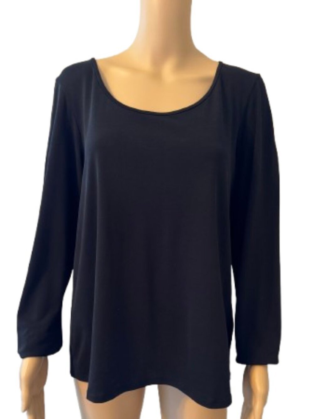 Eileen Fisher Silk Classic Black Long-Sleeve Scoop Neck Top Size Large